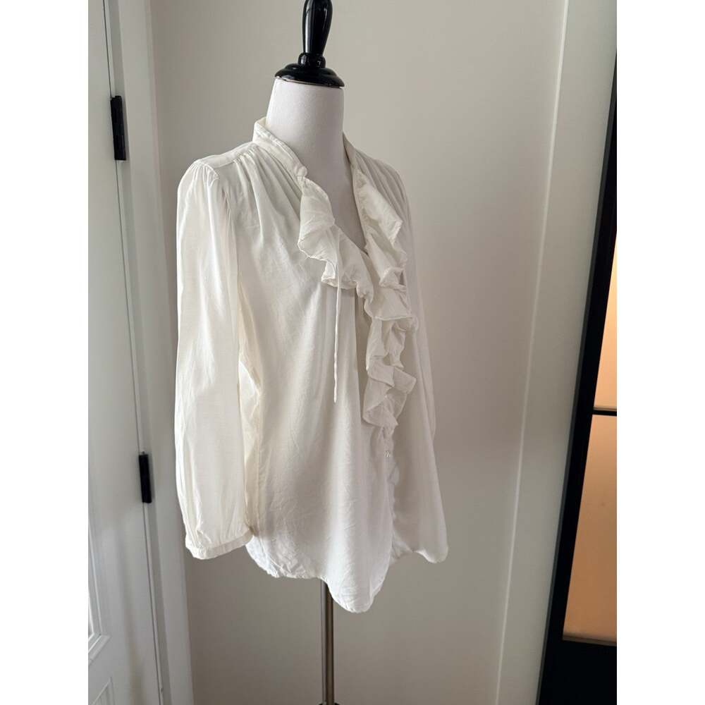 Lauren Ralph Lauren Blouse M Ivory Woven Ruffle Neck 3/4 Sleeve Boho - Picture 4 of 10